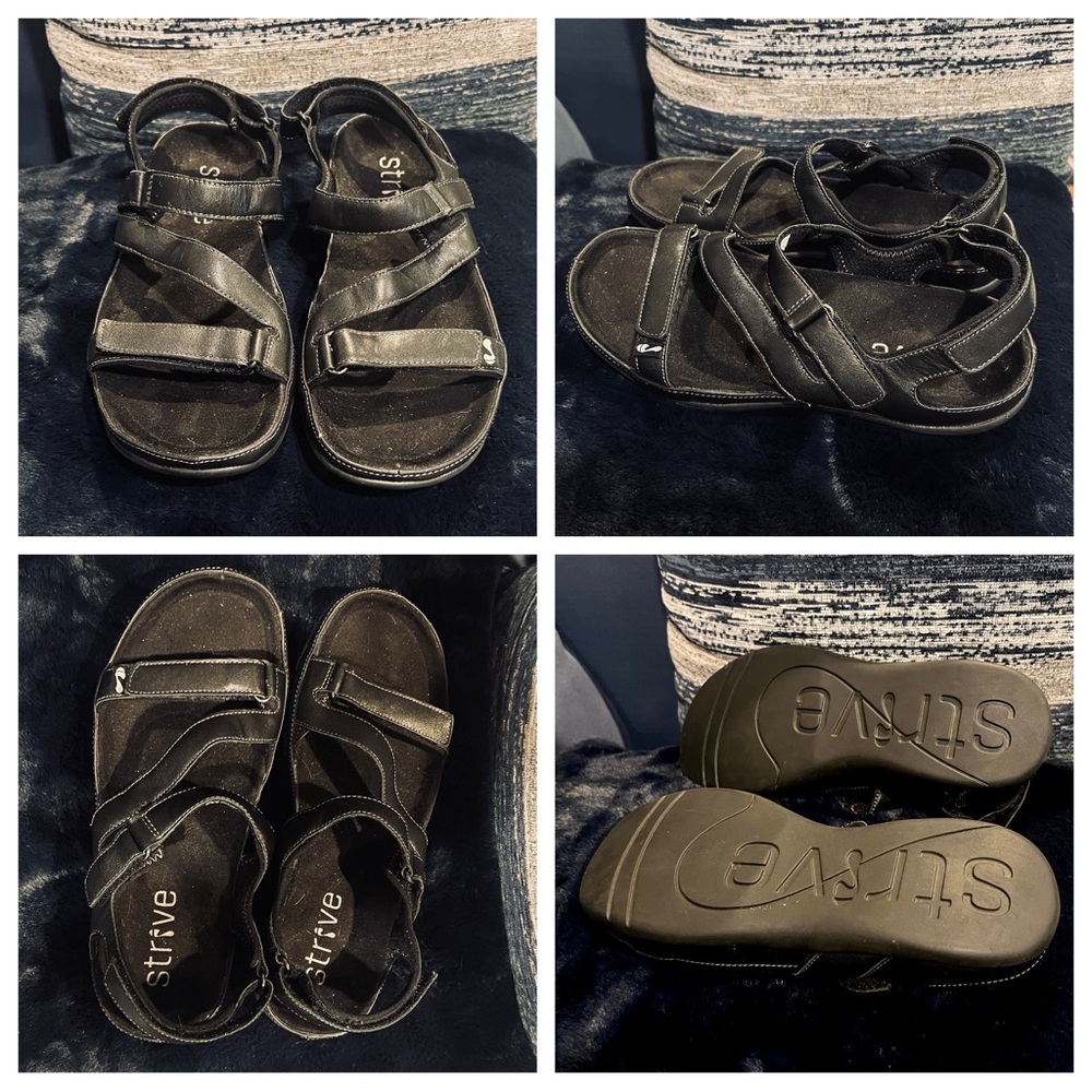 WOMEN'S STRIVE ORTHOTIC SANDALS WITH BUILT-IN ARCH SUPPORT.  Black Leather